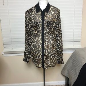 Leopard sheer button up blouse